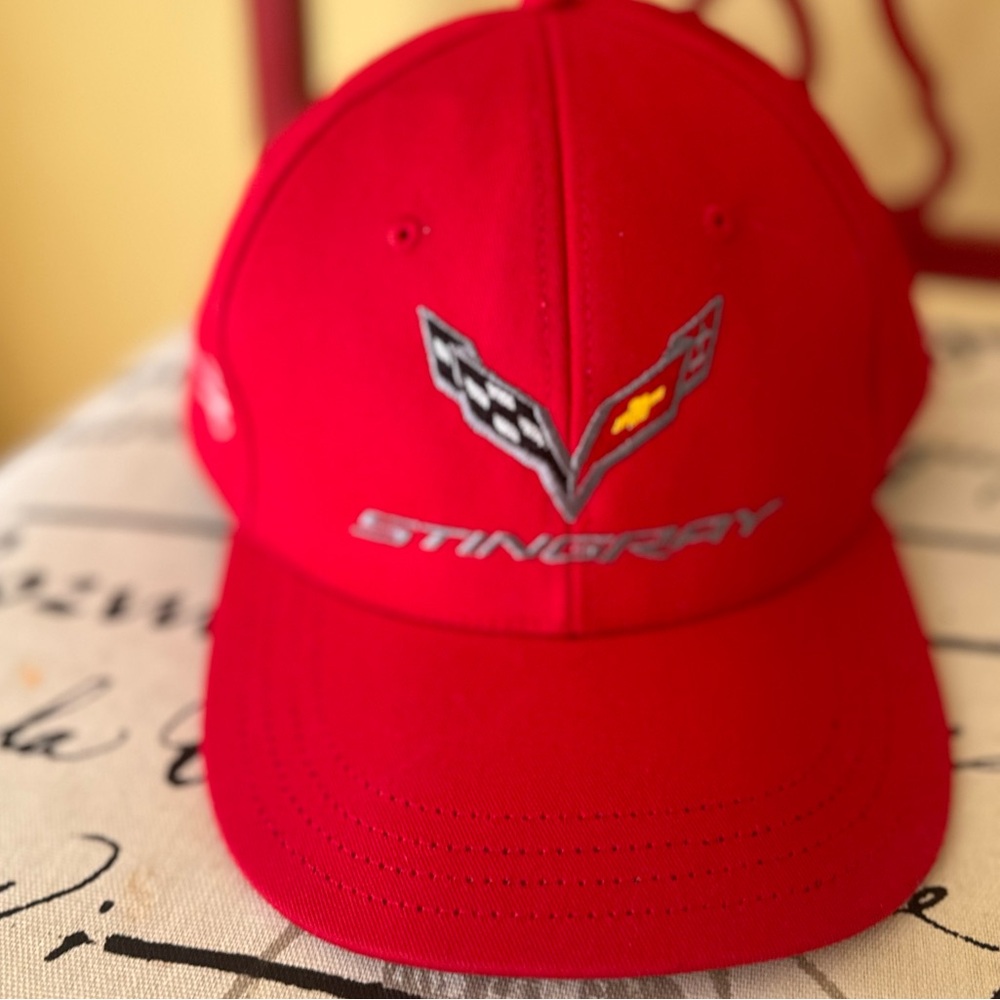 Red Corvette Flat-Brim Hat with Embroidered Logo